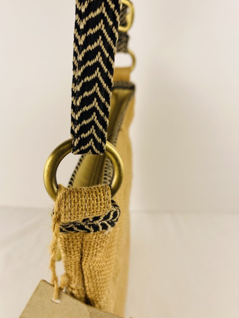 VTG NOS 70s Green Jute Crossbody Bag Chevron Strap Natural Fiber Boho Hippie - Picture 7 of 16